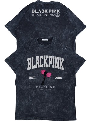 Fuddy Moda Unisex Blackpink Deadline 2016 Ense Baskılı Yıkamalı T-Shirt, Oversize Kpop Temalı Retro Tişört