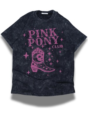 Fuddy Moda Unisex Pink Pony Club Yazılı Yıkamalı T-Shirt, Oversize Chappell Roan Baskılı Retro Tişört