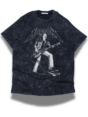 Fuddy Moda Unisex Clifford Lee Burton Baskılı Yıkamalı T-Shirt, Oversize Metallica Temalı Retro Tişört
