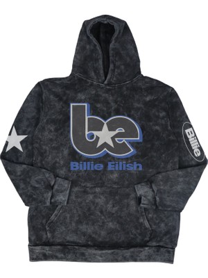 Fuddy Moda Unisex Billie Star Kol Baskılı Kapüşonlu Yıkamalı Sweatshirt, Oversize Billie Eilish Retro Hoodie