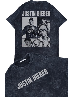 Fuddy Moda Unisex Justin Bieber Sırt Baskılı Yıkamalı T-Shirt, Oversize Müzik Temalı Retro Tişört