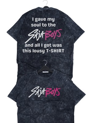 Fuddy Moda Unisex Komik Saja Boys Sırt Baskılı Yıkamalı T-Shirt, Oversize Kpop Demon Hunters Temalı Tişört