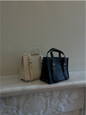 Luciaonline Ivy | Krem Dikiş Detaylı Tote Çanta