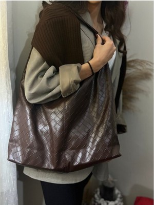 Luciaonline Jade Örgü Acı Kahve Omuz Çantası