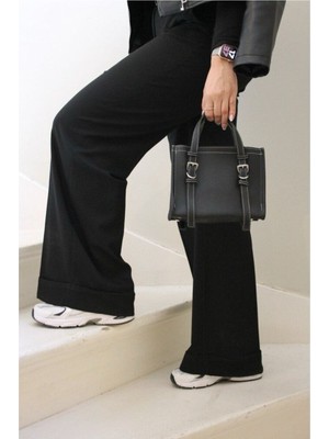 Luciaonline Ivy | Siyah Dikiş Detaylı Tote Çanta