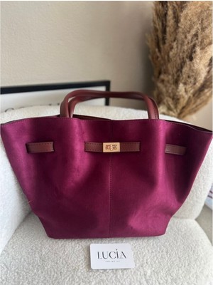 Luciaonline Kadın Süet Omuz Kol Çantası – Bordo Büyük Boy Günlük Model