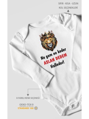 Morivo Kids Ne Gam Ne Keder Aslan Dedem Halleder Baskılı Bebek Zıbını – Çıtçıtlı Body | %100 Pamuk Uzun Kol