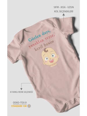 Morivo Kids Gözler Dayı Yanaklar Teyze,keyif Benim Baskılı Bebek Zıbını – Çıtçıtlı Body | %100 Pamuk Kısa Kol