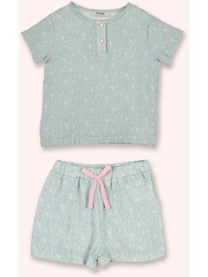 Panço Kız Çocuk Deniz Altı Desenli Mint Pijama Takımı