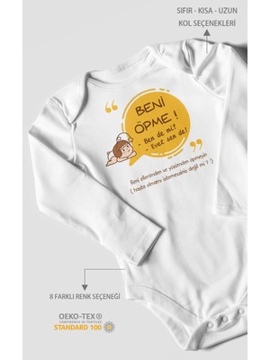Morivo Kids Beni Öpme Bende Mi? Evet Sende Baskılı Bebek Zıbını – Çıtçıtlı Body | %100 Pamuk Uzun Kol