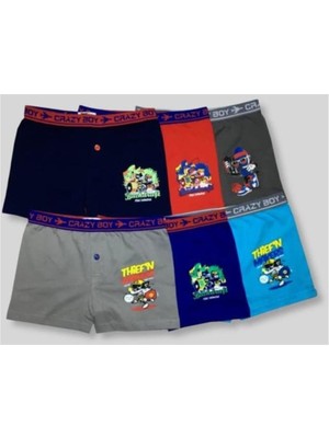 Tutku Erkek Çocuk Pamuklu Boxer 6'lı Paket Çok Renkli Baskılı Rahat Tasarım