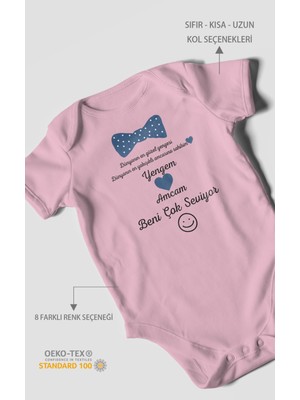 Morivo Kids Yengem ve Amcam Beni Çok Seviyor Baskılı Bebek Zıbını – Çıtçıtlı Body | %100 Pamuk Kısa Kol