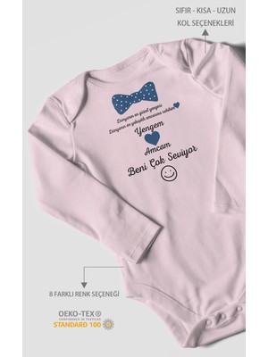 Morivo Kids Yengem ve Amcam Beni Çok Seviyor Baskılı Bebek Zıbını – Çıtçıtlı Body | %100 Pamuk Uzun Kol