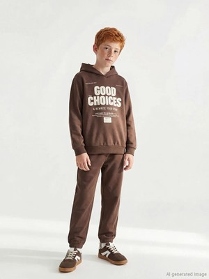 LC Waikiki Kapüşonlu Baskılı Erkek Çocuk Eşofman Takımı  (S6)