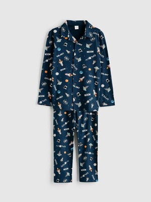 LC Waikiki Lacivert Gömlek Yaka Desenli Erkek Çocuk Pijama Takımı  (S6)