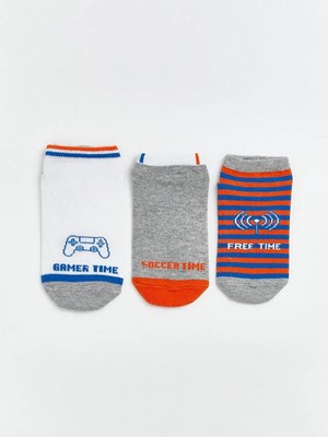 LC Waikiki Beyaz Desenli Erkek Çocuk Patik Çorap 3 Lü  (S6)