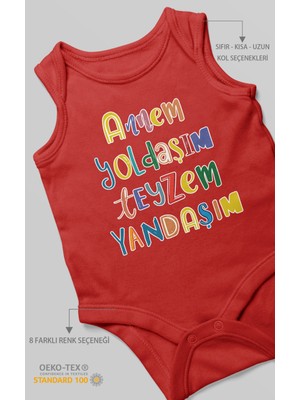 Annem Yoldaşım Teyzem Yandaşım Baskılı Bebek Zıbını – Çıtçıtlı Body | %100 Pamuk Sıfır Kol