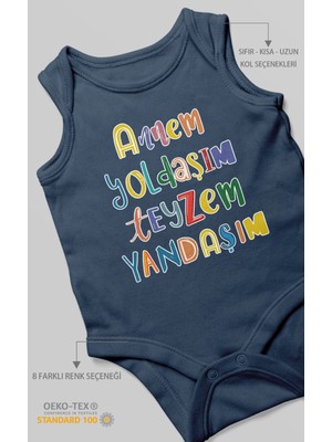 Morivo Kids Annem Yoldaşım Teyzem Yandaşım Baskılı Bebek Zıbını – Çıtçıtlı Body | %100 Pamuk Sıfır Kol