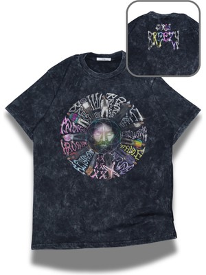 Fuddy Moda Unisex Chris Breezy Ense Baskılı Yıkamalı T-Shirt, Oversize Chris Brown Temalı Vintage Tişört