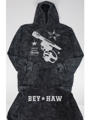 Fuddy Moda Unisex Kntry Radio Texas Ense Baskılı Kapüşonlu Yıkamalı Sweatshirt, Oversize Beyonce Temalı Hoodie