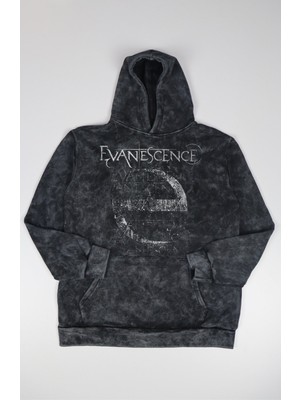 Fuddy Moda Unisex Evanescence Baskılı Kapüşonlu Yıkamalı Sweatshirt, Oversize Rock Müzik Temalı Retro Hoodie