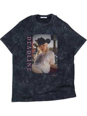 Fuddy Moda Unisex Blackpink Rose Deadline Baskılı Yıkamalı T-Shirt, Oversize Kpop Temalı Retro Tişört