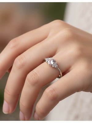 Keskin Gümüş Gümüş Özelpembe Tek Taş Çiçek Tasarım Kadın Yüzük Öğretmenler Günü Hediye  No 17