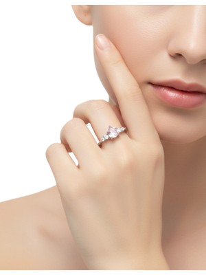 Keskin Gümüş Gümüş Özelpembe Tek Taş Çiçek Tasarım Kadın Yüzük Öğretmenler Günü Hediye  No 16