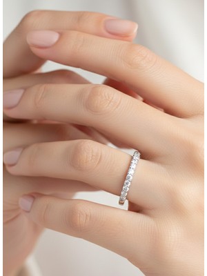 Keskin Gümüş Gümüş Özelpembe Tek Taş Yarım Turlu  Tasarım Kadın Yüzük Öğretmenler Günü Hediye