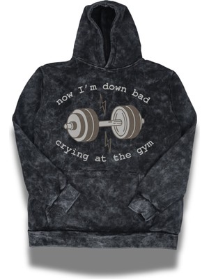 Fuddy Moda Oversize Now I'm Down Bad Crying At The Gym Baskılı Kapüşonlu Yıkamalı Taylor Swift Sweatshirt