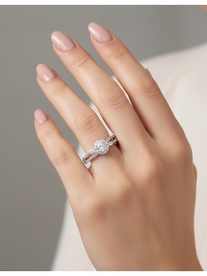 Keskin Gümüş Gümüş Özel Oval Tek Taş Yarım Turlu Tasarım Kadın Yüzük Öğretmenler Günü Hediye