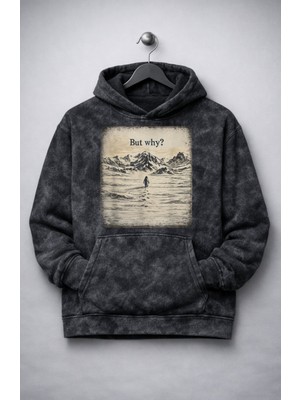Fuddy Moda Unisex Oversize But Why Nihilist Yalnız Penguen Baskılı Kapüşonlu Yıkamalı Sweatshirt