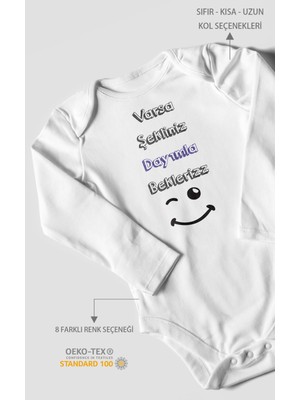 Morivo Kids Varsa Şekliniz Dayımla Bekleriz Baskılı Bebek Zıbını – Çıtçıtlı Body | %100 Pamuk Uzun Kol