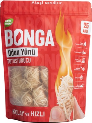 Bonga Şömine ve Mangal Tutuşturucu 25 Adet 350 gr - Jel Ve Çıra Alternatifi Doğal Odun Yünü