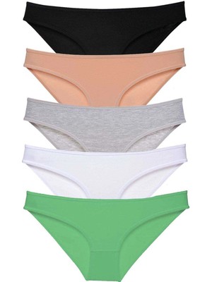 Moda Şahsenem 5 Adet Süper Eko Set Likralı Kadın Slip Külot Siyah Ten Gri Beyaz Yeşil
