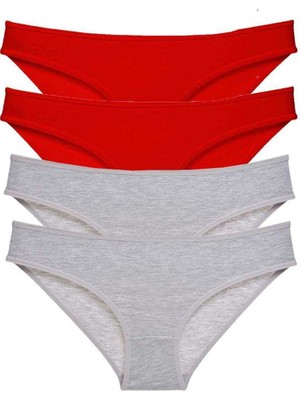 Moda Şahsenem 4 Adet Eko Set Likralı Kadın Slip Külot Kırmızı Gri