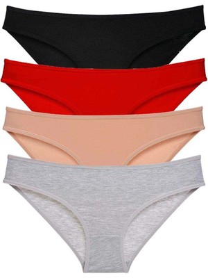 Moda Şahsenem 4 Adet Süper Eko Set Likralı Kadın Slip Külot Siyah Kırmızı Ten Gri