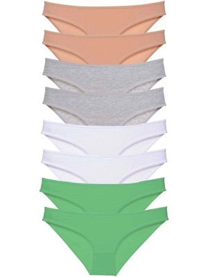 Moda Şahsenem 8 Adet Süper Eko Set Likralı Kadın Slip Külot Ten Gri Beyaz Yeşil