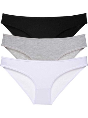 Moda Şahsenem 3 Adet Süper Eko Set Likralı Kadın Slip Külot Siyah Gri Beyaz