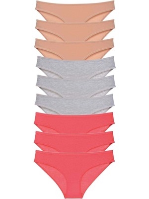 Moda Şahsenem 9 Adet Süper Eko Set Likralı Kadın Slip Külot Ten Gri Fuşya