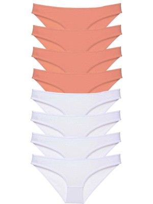 Moda Şahsenem 8 Adet Eko Set Likralı Kadın Slip Külot Pudra Beyaz