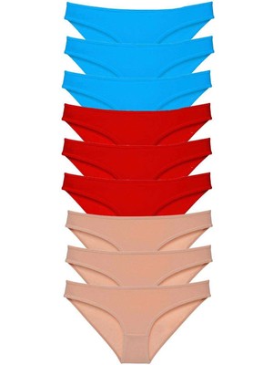 Moda Şahsenem 9 Adet Süper Eko Set Likralı Kadın Slip Külot Kırmızı Ten Mavi