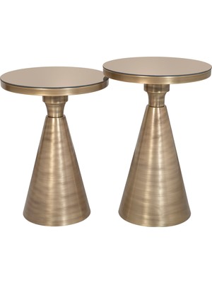 Valda Home Fırçalı Eskitme Metal 2’li Zigon Sehpa Modern Yan Sehpa Seti