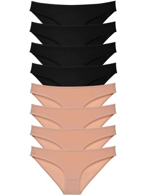 Moda Şahsenem 8 Adet Süper Eko Set Likralı Kadın Slip Külot Siyah Ten