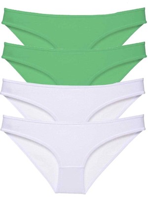 Moda Şahsenem 4 Adet Eko Set Likralı Kadın Slip Külot Yeşil Beyaz