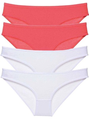 Moda Şahsenem 4 Adet Eko Set Likralı Kadın Slip Külot Fuşya Beyaz