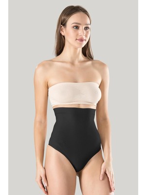 Moda Şahsenem Kadın Ten Dikişsiz Eksta Yüksek Bel Silikon. Mideli String 1 Beden Inceltici Külot Korse