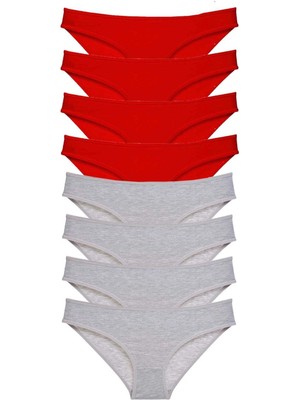 Moda Şahsenem 8 Adet Süper Eko Set Likralı Kadın Slip Külot Kırmızı Gri