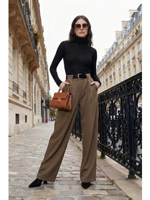 Lela Wide Leg Yüksek Bel Bol Paça Kemer Detaylı Pantolon Bayan Pantolon 6923855