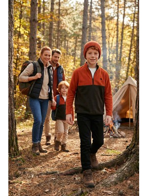 Lela Yumuşak Dokulu Yarım Fermuarlı Renk Bloklu Dik Yaka Polar Unisex Çocuk Polar 5905004